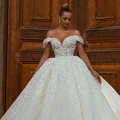 Customized Luxury Off Shoulder Wedding Dresses for Women Chic Court Train Bridal Gown Princess Plus Size Vestido De Novia