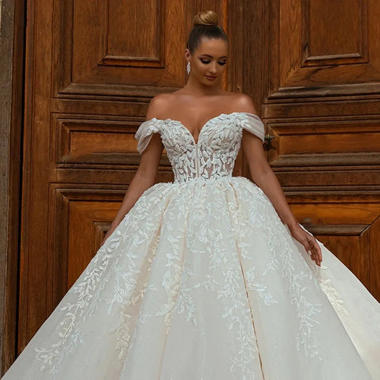 Customized Luxury Off Shoulder Wedding Dresses for Women Chic Court Train Bridal Gown Princess Plus Size Vestido De Novia