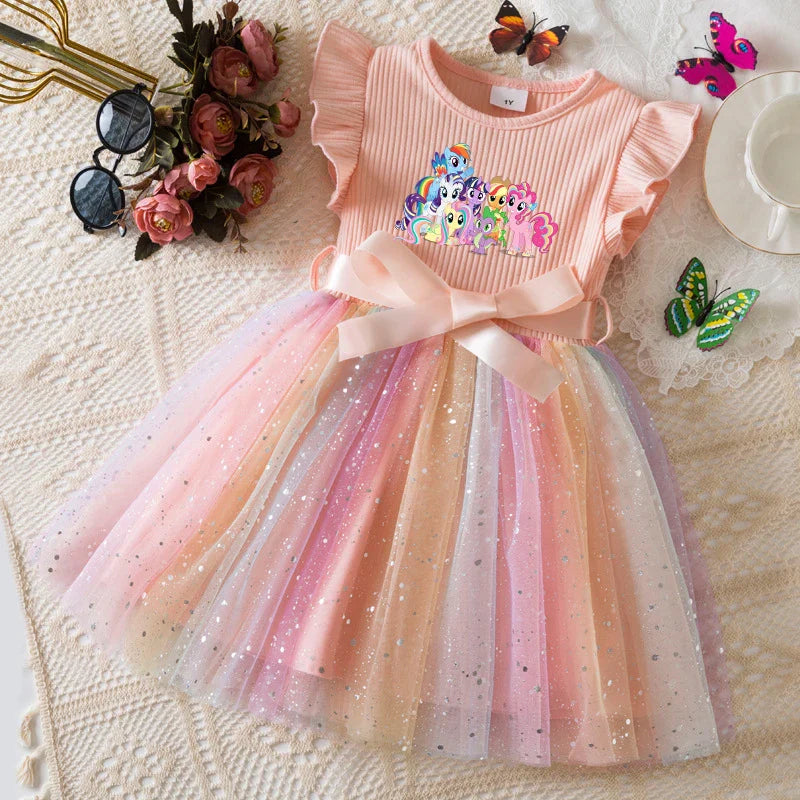 My Little Ponys Girls Dress for Sequins Toddler Girls Rainbow Tulle Sweet Kids Princess Dress for Girls Party Gift