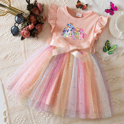 My Little Ponys Girls Dress for Sequins Toddler Girls Rainbow Tulle Sweet Kids Princess Dress for Girls Party Gift