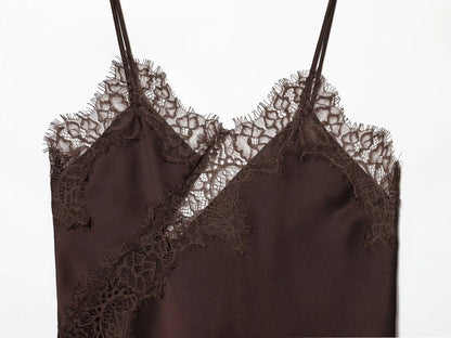 Women Fashion Asymmetric Lace Tops Sexy V Neck Short Camisole Tank Top Summer Lady Holiday Underwear Style Camis