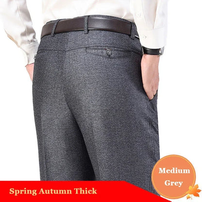 New Arrival Mens Casual Business Pants Man Mid Full Length Soft Trim Brand Trousers Regular Straight Black Grey Large Size 28-40