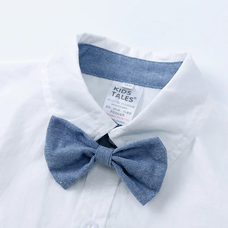 Baby Boy Formal Birthday Outfit Suit Toddler Gentleman Clothes Infant Short Sleeve Bowtie Shirt+Suspender Pants Casual Sets
