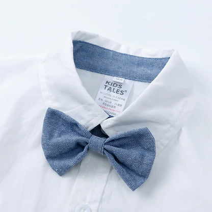 Baby Boy Formal Birthday Outfit Suit Toddler Gentleman Clothes Infant Short Sleeve Bowtie Shirt+Suspender Pants Casual Sets