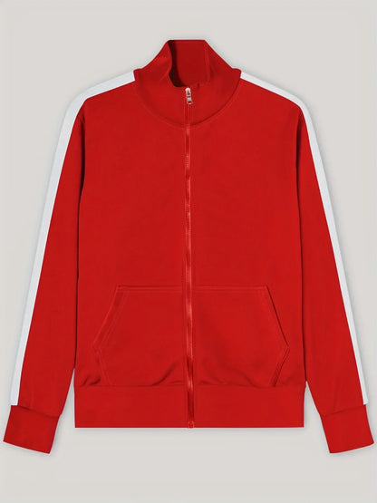 2025 Spring Autumn Men's 2-Piece Set Color Blocking Zipper Stand Collar Casual Sports Jacket Sweatshirt Trousers Suit