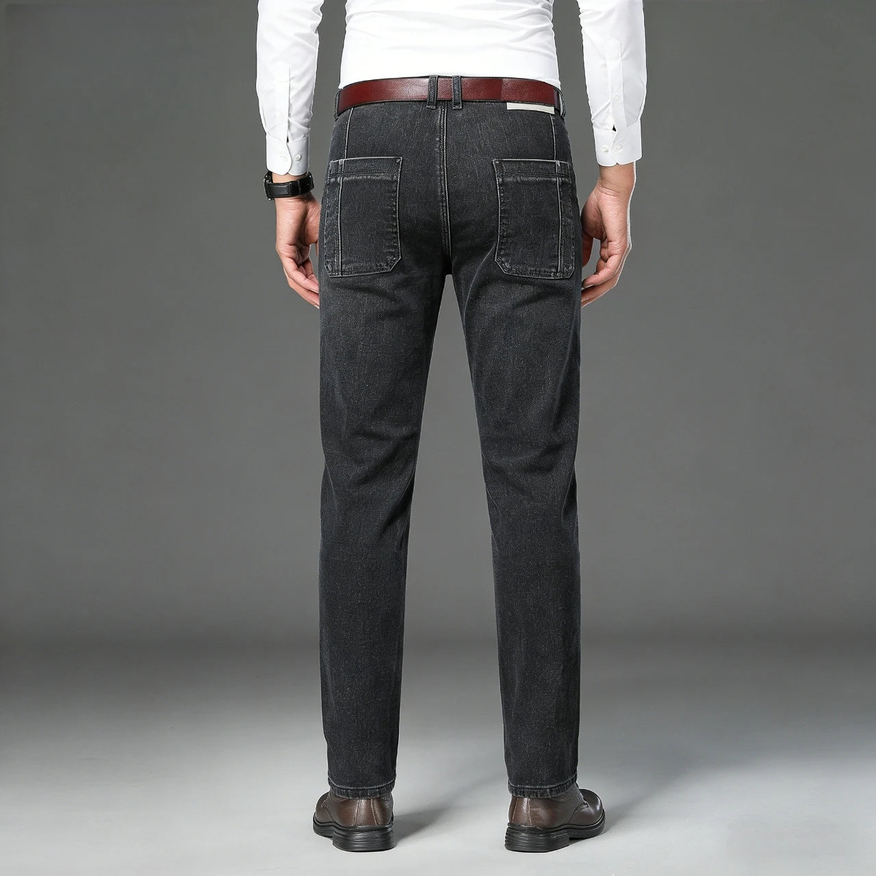 Men's retro workwear jeans, slim fit straight leg with multiple pockets, micro elastic versatile casual pants