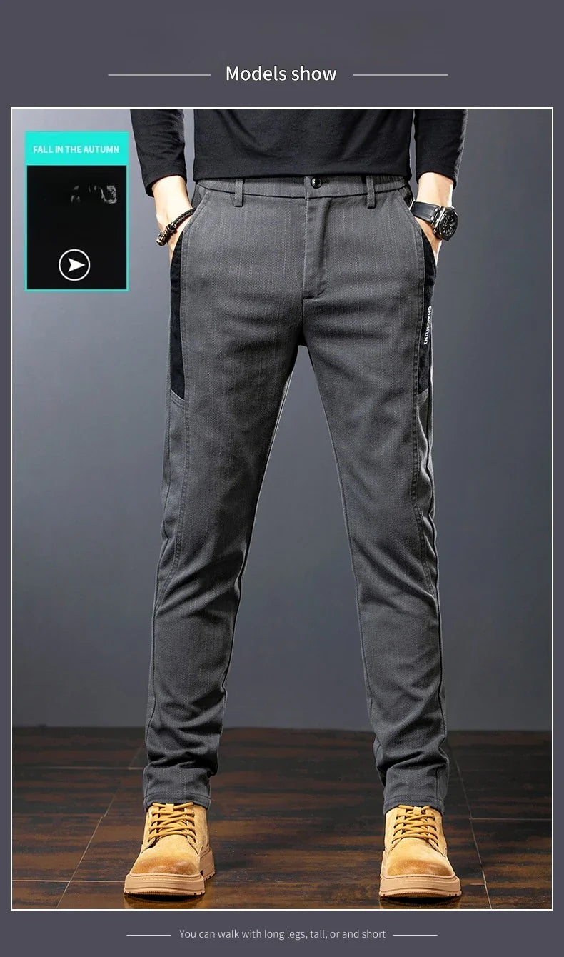 Winter Mens Fashion Fleece Warm Casual Pants Slim Straight Leg Korean Thermal Trousers Business Thicken Velvet Brand Streetpants