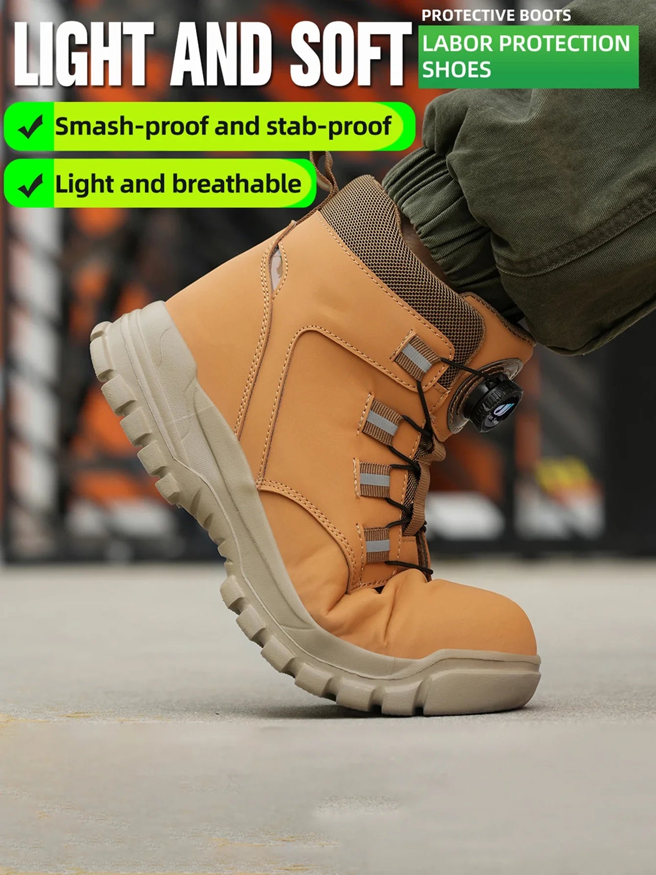Leather Non Slip Work Boots for Men Rotating Button Safety Shoes Steel Toe Sneaker Male Puncture Proof Protective Boots