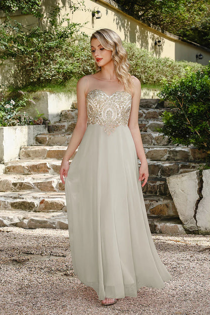 Elegant Sweetheart Prom Dress with Gold Embroidered Bodice & Flowing Chiffon Skirt for Homecoming & Formal Events