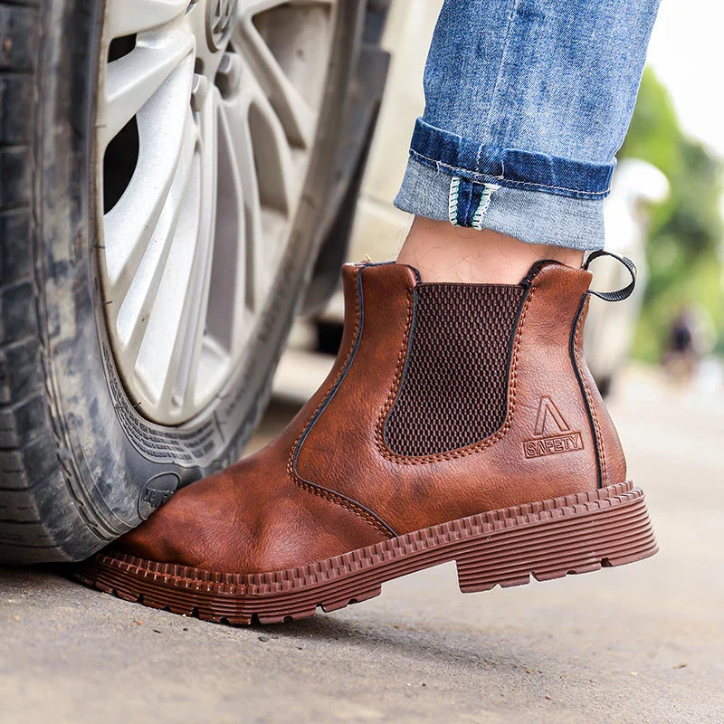 Men Boots Leather Shoes Men Work Safety Shoes Men Indestructible Work Boots Men Safety Boots Steel Toe Shoes Chelsea Boots