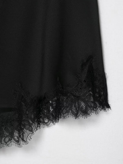 2026 Spring Women Backless Sexy Lace Splicing Halter Neck Top Summer Female Off Shoulder Asymmetrical Satin Camisole