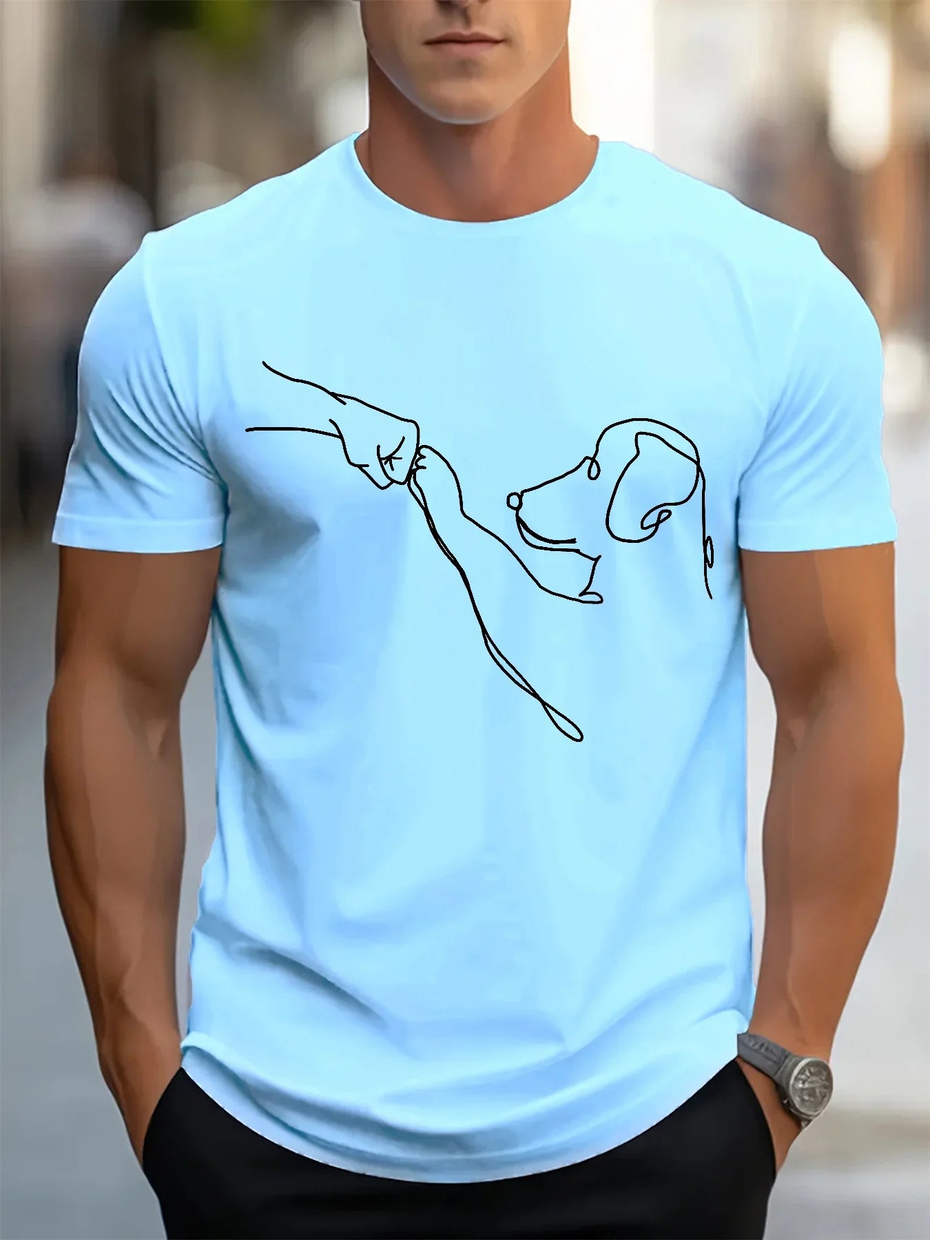 Men's 100% cotton casual sports loose fit Funny Dog First print round neck short sleeved T-shirt top