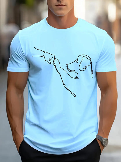 Men's 100% cotton casual sports loose fit Funny Dog First print round neck short sleeved T-shirt top