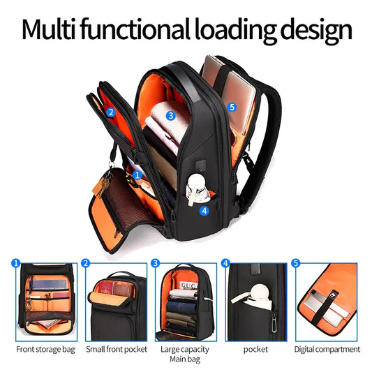 Business Waterproof Backpacks USB Charging Men Backpack Fit 15.6 Inch Laptop Travel 35L Large Capacity Backpack