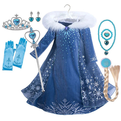 Girls Princess Dress Cosplay Elsa Children Snow Queen Costume Kids Halloween Carnival Birthday Holiday Party Dress
