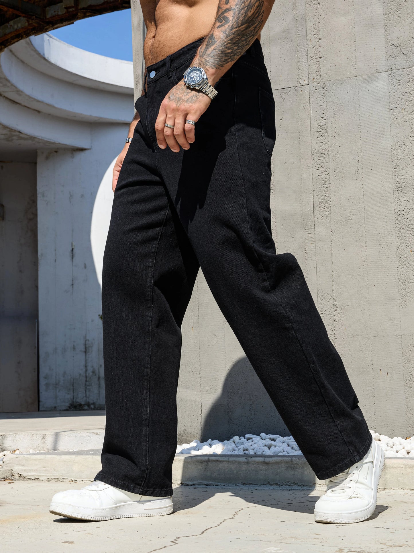 casual pants Men's solid black loose fit jeans casual wear men's trousers for spring & summer relax washed male jeans
