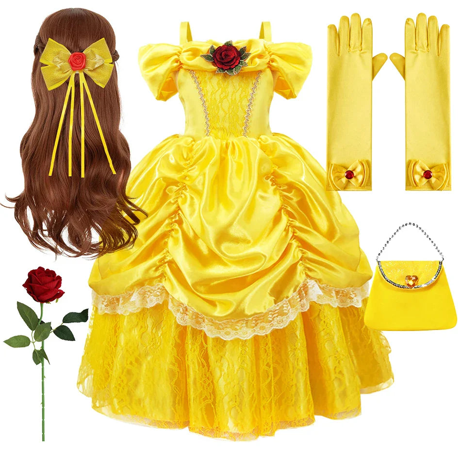 Girls Belle Cosplay Princess Dress Children Beauty Beast Clothes Birthday Carnival Christmas Party Costume Kids Ball Gown 2-11T