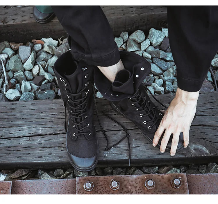 Men Boots Outdoor Fashion Men's Casual Shoes Canvas High Top Shoes Ankle Boots Black High Top Boots