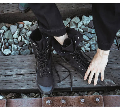 Men Boots Outdoor Fashion Men's Casual Shoes Canvas High Top Shoes Ankle Boots Black High Top Boots