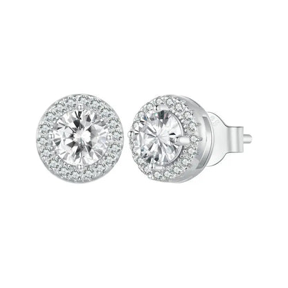 Gold Plated Halo CZ Stud Earrings 925 Sterling Silver Hypoallergenic Classic Elegant Heart Earrings Jewellry BSE894
