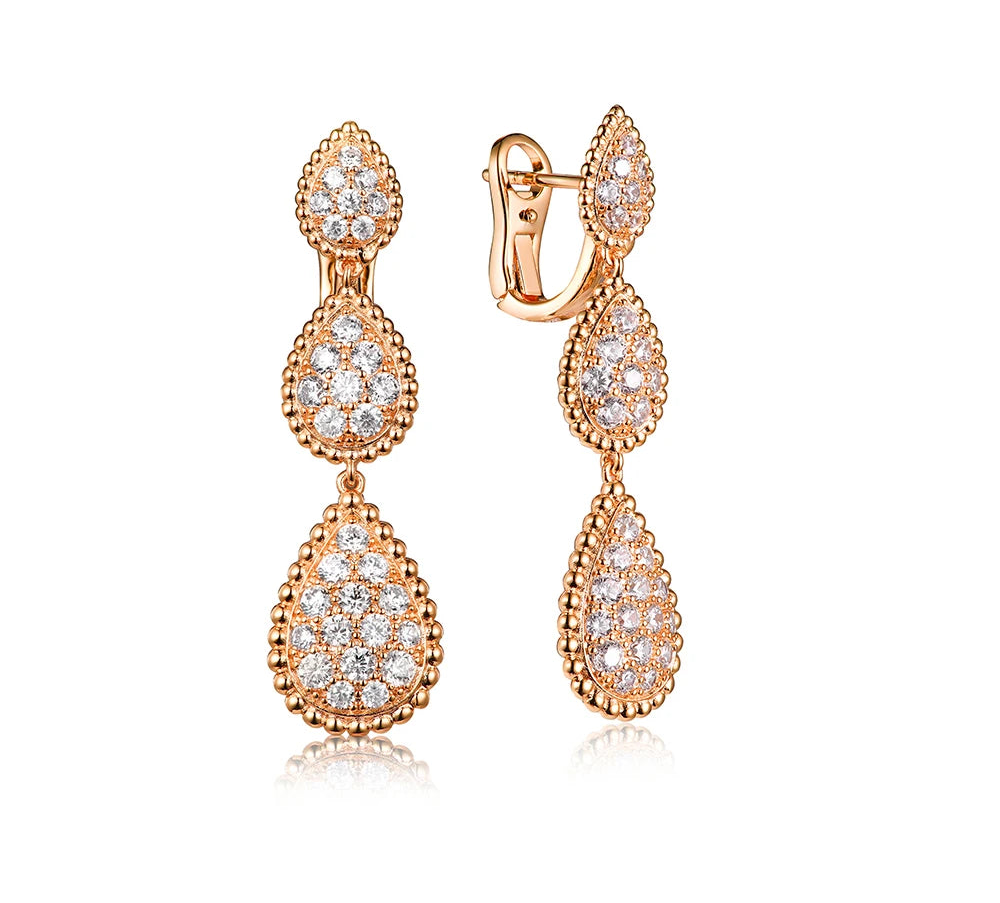 Vintage Ear Clip Earrings for Women Luxury Jewelry Fashion Party Large Water Drop Design Gold Plated Eardrop Stud Earring