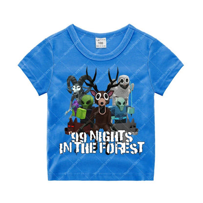 Game 99 Nights in The Forest Short Sleeve T-shirt for Boy Kids Cartoon Cotton Tops Children Anime Cute Tee Summer Clothing Gifts