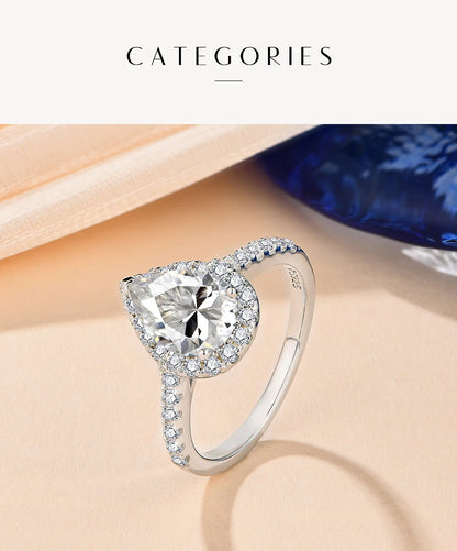 Pear Cut 2.0CT D Color VVS1 Luxury Moissanite Ring Real 925 Sterling Silver for Women Engagement Wedding Jewelry Gift