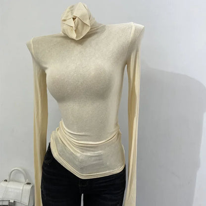 Slim High Quality Plain T Shirt Women Cotton Elastic Basic Female Tops Long Sleeve Sexy Thin T-shirt See Through
