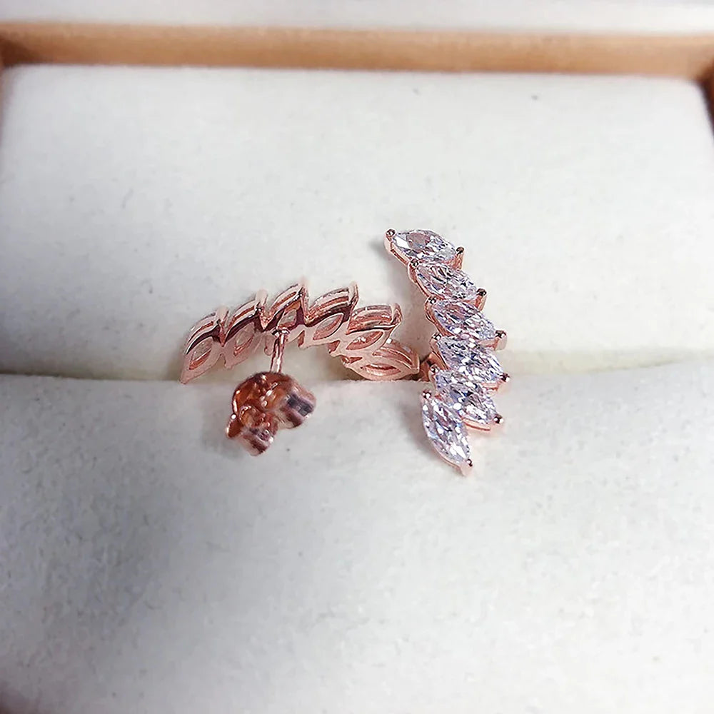 6-stone Marquise Cut Moissanite Diamond Stud Earrings for Women 925 Sterling Silver Plated 18k Gold Wing Shape Ear Studs