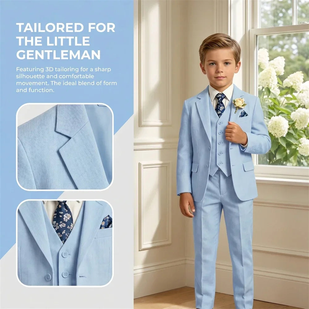 Ship Today Wedding Ring Bearer Page Boy Tuxedo Communion Suit Boy's Formal Linen Suit 4-Piece Jacket Vest Pants Tie Bowtie