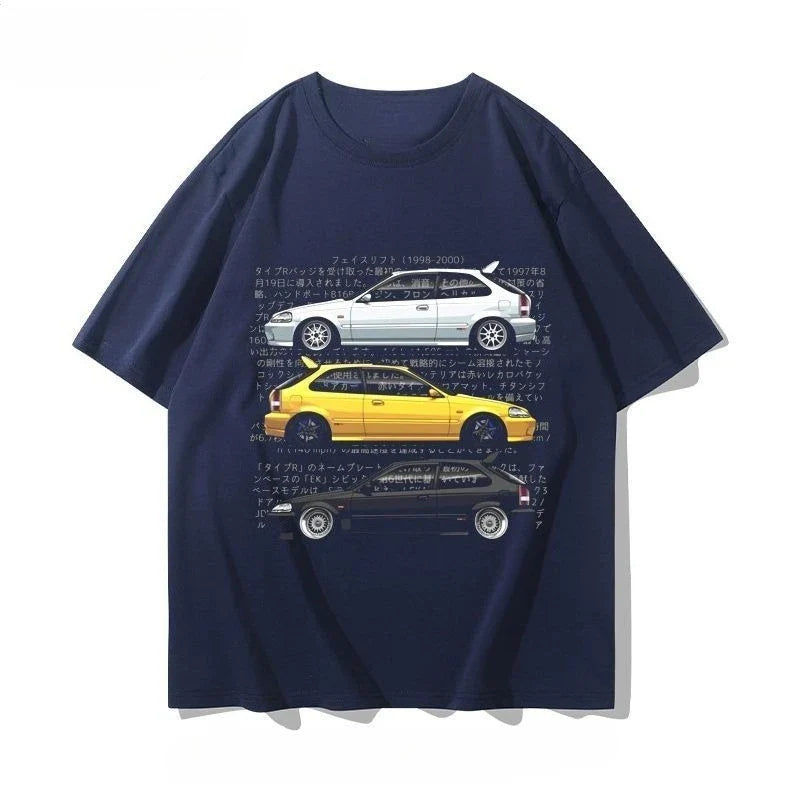 Honda Civic Motorcycle Short-sleeved Classic Modified Car Culture JDM Car Racing Fan T-shirt Club Men's Top