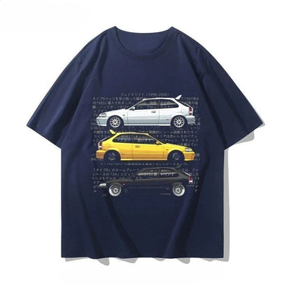 Honda Civic Motorcycle Short-sleeved Classic Modified Car Culture JDM Car Racing Fan T-shirt Club Men's Top