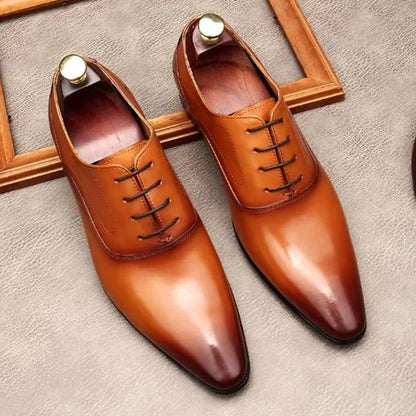 First-layer Cowhide Pointed Leather Shoes For Men British Style Genuine Cow Leather Brownish Yellow Oxford Formal Shoes
