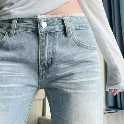 Women's plus Size Patchwork Lace Loose Fit Torn Denim Jeans