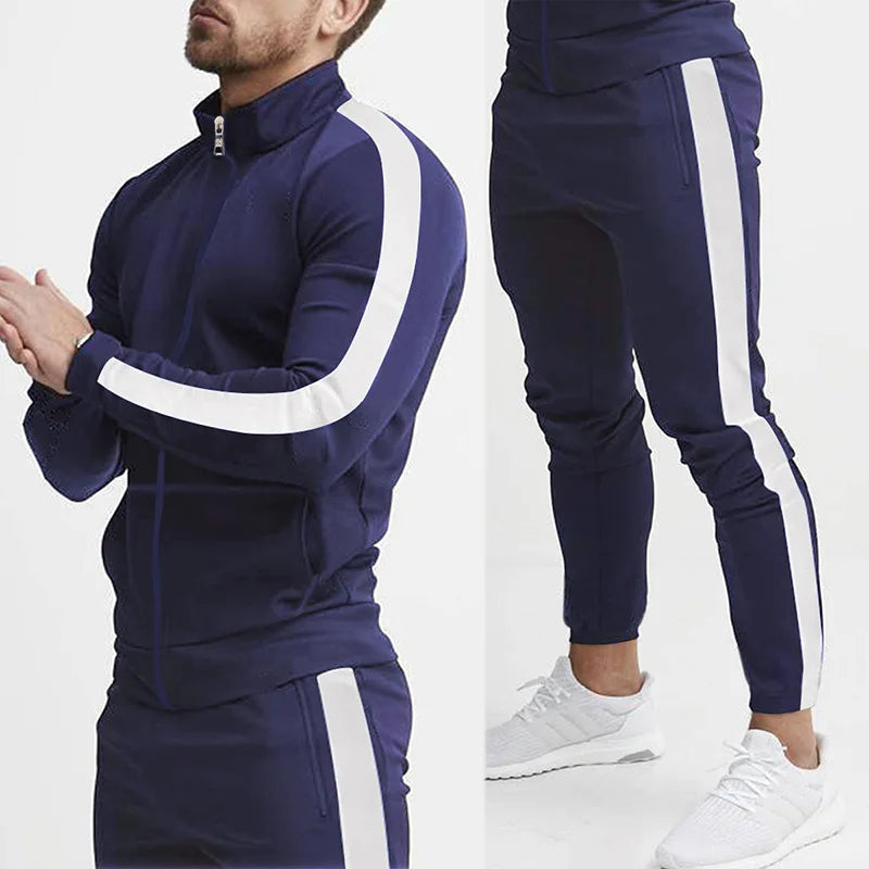 2025 autumn and winter new casual men's sports suits, color matching men's clothing, casual suits hooded trendy sports