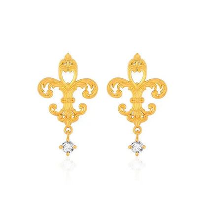24K Real Gold Iris Earrings 9999 Ancient Fashionable and Versatile Women's Earrings Niche Design Earrings