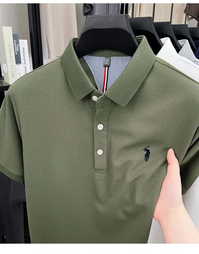 Luxury brand short sleeve men polo shirt summer ice silk breathable high-end pony embroidery design casual business Paul T-shirt