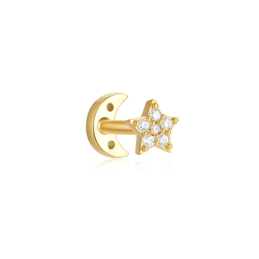 1PC 925 Sterling Silver Crown Horse Eye Zircon Heart Flat Head Cartilage Piercing Stud Earring For Women Claasic Earring