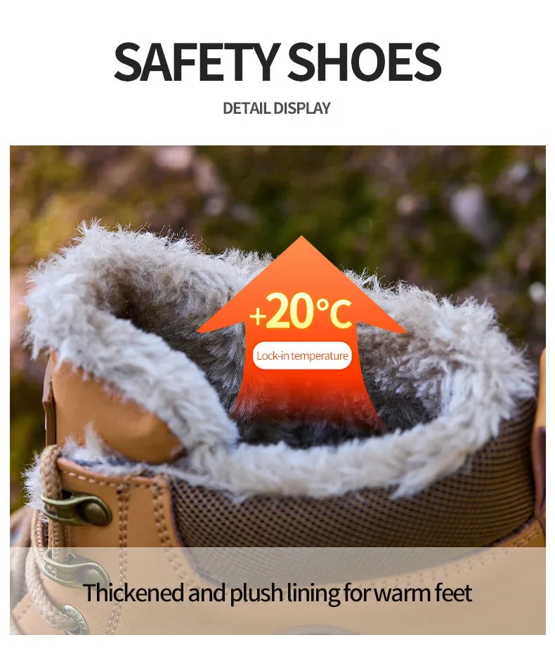 Winter Warm Men's Work Safety Boots Waterproof Sturdy Steel Toe Shoes Sports Shoes Safety Protection Cold Prevention