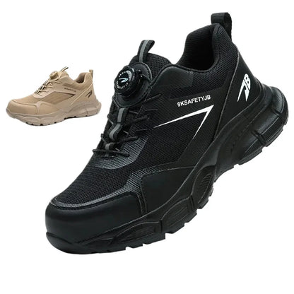 Men Lightweight Safety Shoes Button Elastic Protection Shoes With Steel Toe Anti Smashing And Anti PiercingTactical Boots