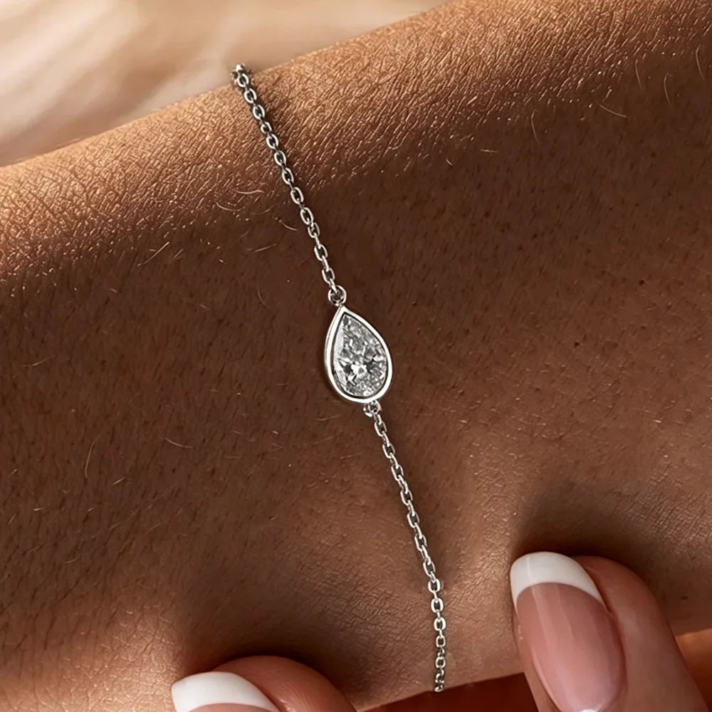 1/2CT Certified D VVS1 Waterdrop Solitaire Moissanite Bracelet S925 Silver Bezel Set Pear Cut Lab Diamond Wrist Chain for Women