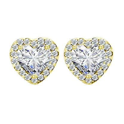18K Gold Heart CZ Stud Earrings 925 Sterling Silver Hypoallergenic Classic Halo Earrings Circle Setting Women Dating Gift
