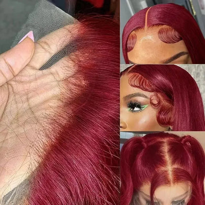 30 Inch 99J Burgundy Lace Front Wigs Human Hair 13x6 HD Transparent Body Wave Lace Front Human Hair Wig For Black Women