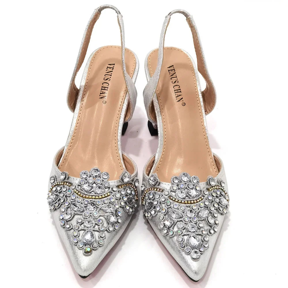 Gold New Shoes For Women Designer Pointed-Toe Luxury Wedding Peach Color Hollowed Out Design Bag and Shoes Matching Set