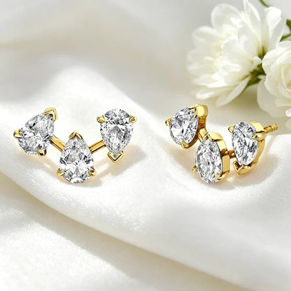 Trendy D VVS1 All Pear Cut Zircon Stud Earrings Sparking Bridal Wedding 18k Plated Jewelry Real 925 Sterling Silver Gifts