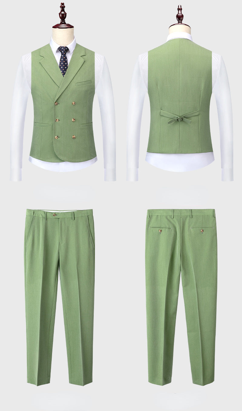 ( Jacket + Vest + Pants ) S-5XL Luxurious Men's Green Business Suit 3Pcs Prom Banquet Party Groom Wedding Dress Solid Color Suit