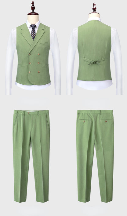 ( Jacket + Vest + Pants ) S-5XL Luxurious Men's Green Business Suit 3Pcs Prom Banquet Party Groom Wedding Dress Solid Color Suit