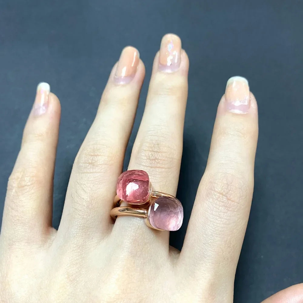 2Pcs/Set Fashion Stacked Candy Ring Women Mix Color Crystal Jewelry 30 Colors Trendy Gift for Valentine's Day