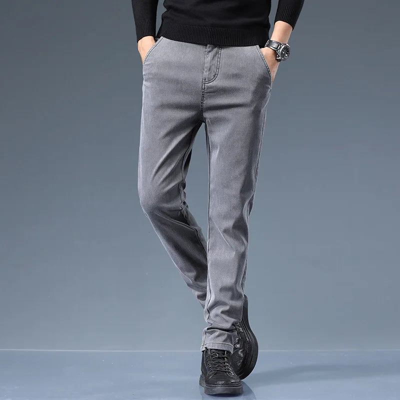 Smil Straight Men Jeans Autumn casual black gray  denim trousers pants for man korea clothing