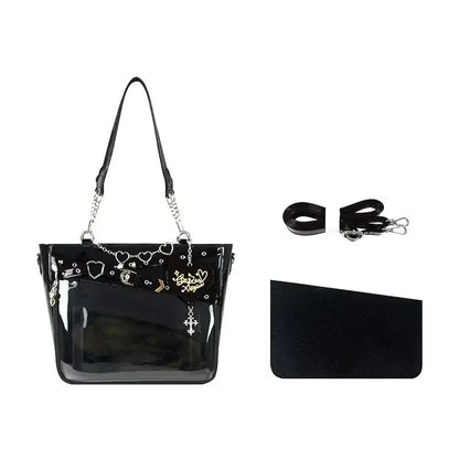 Y2k Aesthetic Underarm Ita Bag Streetwear Girl Transparent Shoulder Bag Heart Shape Chic Chain Handbag DIY Display Crossbody Bag